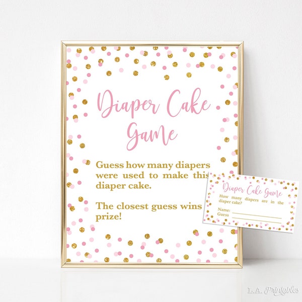 Pink Diaper Cake Guessing Game, Pink & Gold Glitter Confetti Baby Shower, Guess How Many Diapers, INSTANT DOWNLOAD