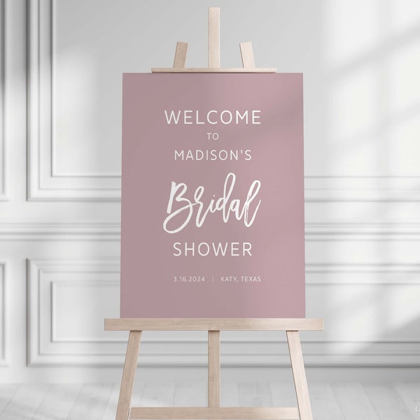 Dusty Rose Welcome Sign Editable Template, Dusty Rose Mauve Bridal Shower Custom Welcome Sign, TEMPLETT, DRM
