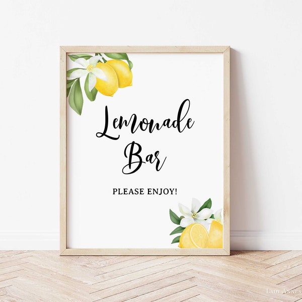 Lemonade Bar Party Sign, Lemon Citrus Shower Drink Table Sign, Gender Neutral, 2 Sizes, INSTANT DOWNLOAD