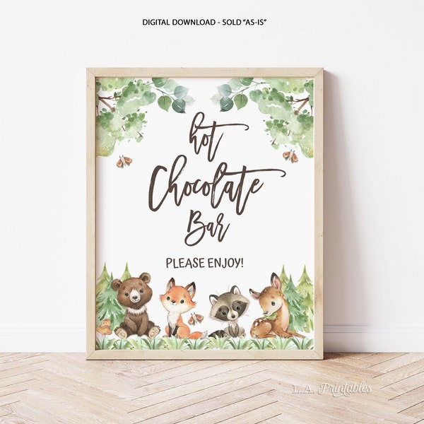 Hot Chocolate Bar Sign, Woodland Animals Baby Shower, Birthday, 2 Sizes, INSTANT DOWNLOAD