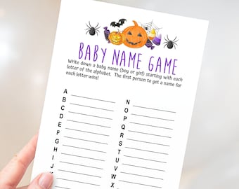 Baby Name Game Baby Shower Game, Halloween Purple & Orange Shower Game, INSTANT DOWNLOAD