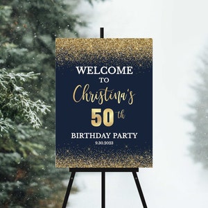Navy &amp; Gold Welcome Sign Editable Template, Navy and Gold Glitter ...