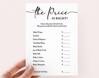 The Price is Right Baby Shower Game, Minimalist Black & White Printable Game, INSTANT DOWNLOAD