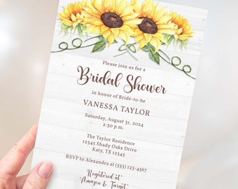 Sunflower Bridal Shower Invitation Template, Sunflowers Floral Editable Invite, Wedding Shower Invite, TEMPLETT