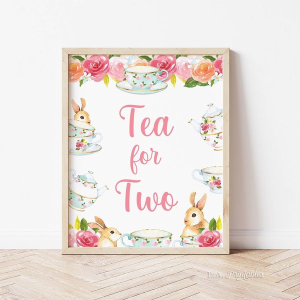 Tea for Two Birthday Party Sign, 2nd Birthday Tea Party Sign, 2 Sizes, INSTANT DOWNLOAD