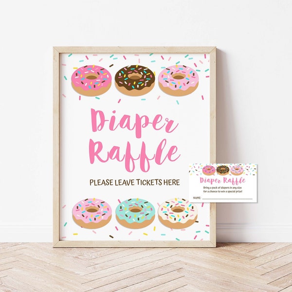 Pink Donut Diaper Raffle Tickets & Sign, Bring a Pack of Diapers, Donut Sprinkle, INSTANT DOWNLOAD