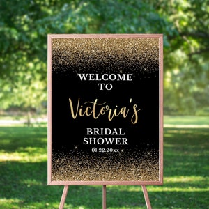 Black & Gold Welcome Sign Template Black and Gold Glitter - Etsy