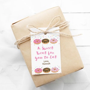 A Sweet Treat For You to Eat Favor Tags Template, Pink Donut Sprinkle Rectangle Custom Favor Tags, TEMPLETT