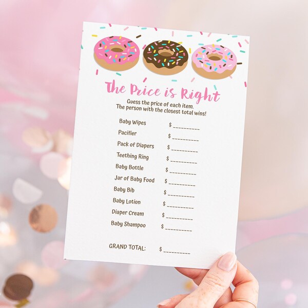 The Price is Right Baby Shower Game, Pink Donut Sprinkle Shower Game, Baby Girl, Guess The Price, INSTANT DOWNLOAD