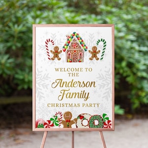 Christmas Welcome Sign Template, Gingerbread Xmas Party Poster, Corjl, SC01