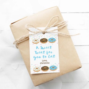 Donut Sweet Treat For You To Eat Favor Tags Template, Blue Donut Sprinkle Rectangle Favor Tag, Personalized Favor Tags, TEMPLETT