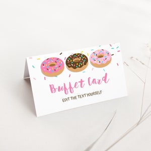 Donut Food Tent Editable Template, Pink Donut Sprinkle Buffet Labels, Place Cards, TEMPLETT