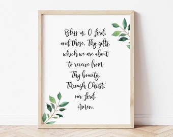 Grace Before Meals Prayer Art Print Sign, Greenery Calligraphy Sign, Digital Art Print, 5 Sizes, INSTANT DOWNLOAD