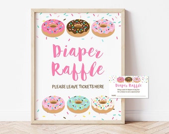 Pink Donut Diaper Raffle Tickets & Sign, Bring a Pack of Diapers, Donut Sprinkle, INSTANT DOWNLOAD