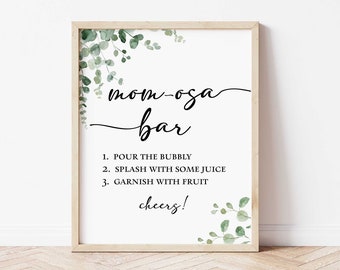 Eucalyptus Momosa Bar Baby Shower Sign, Greenery Mimosa Shower Sign, 2 Sizes, INSTANT DOWNLOAD, EUC