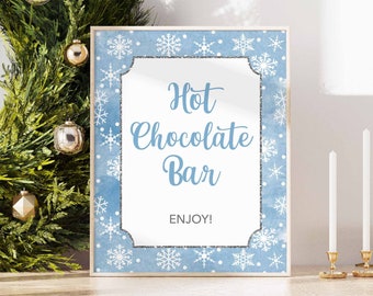 Winter Hot Chocolate Bar Sign, Winter Watercolor Blue Shower Sign, 2 Sizes, INSTANT DOWNLOAD, WWB