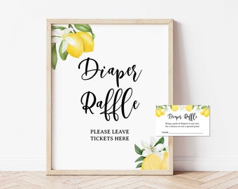 Lemon Diaper Raffle Tickets & Sign, Bring a Pack of Diapers, Citrus Invitation Insert, INSTANT DOWNLOAD