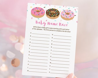 Donut Baby Name Race Shower Game, Pink Donut Sprinkle Baby Shower Game, A to Z Game, INSTANT DOWNLOAD