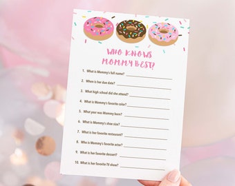 Donut Who Knows Mommy Best Baby Shower Game, Pink Donut Sprinkle Shower Activity, INSTANT DOWNLOAD