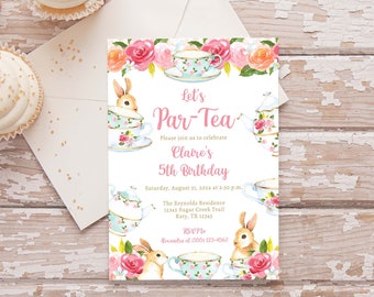 Let's Par-Tea Birthday Invitation Template, Tea Party Self Edit Birthday Party Invite, Any Age, TEMPLETT