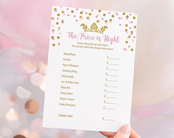 Princess The Price is Right Baby Shower Game, Pink & Gold Crown Baby Shower Game, INSTANT DOWNLOAD