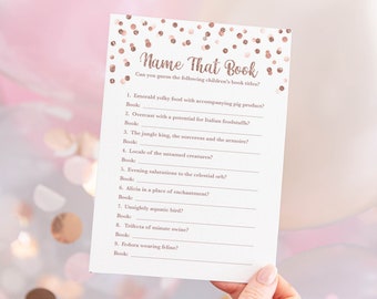 Rose Gold Name That Children's Book Baby Shower Game, Rose Gold Glitter Confetti Shower Game, INSTANT DOWNLOAD