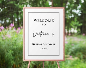 Minimalist Welcome Sign Template, Black & White Minimalist Editable Shower Welcome Poster, Corjl