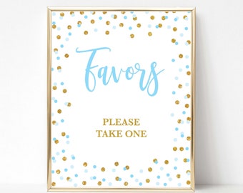 Blue Favor Sign, Blue & Gold Glitter Confetti Shower Table Sign, Baby, Birthday, 2 Sizes, INSTANT DOWNLOAD, 0002