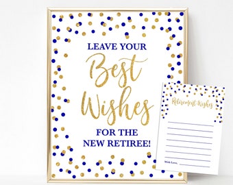 Royal Blue Leave Your Retirement Wishes for New Retiree Sign, Retirement Party Sign & Cards, INSTANT DOWNLOAD