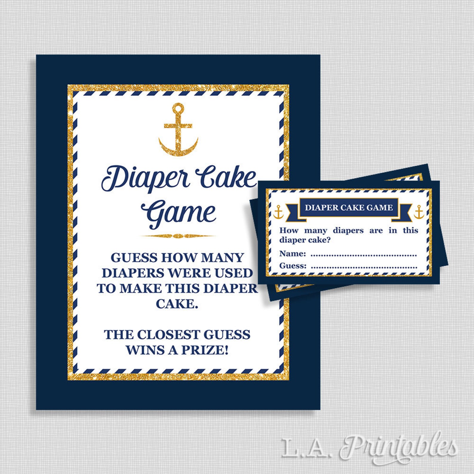 Nautical Diaper Cake Guessing Game Anchor Navy & Gold Guess Etsy