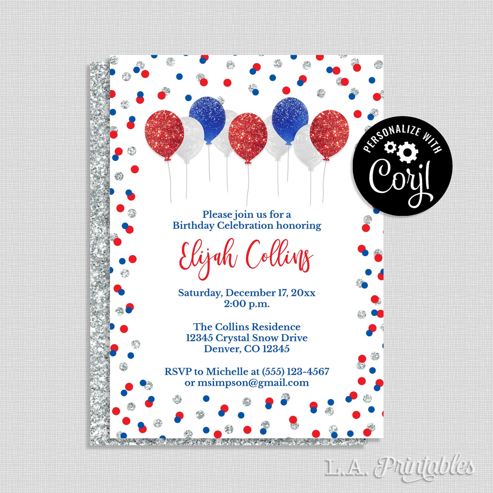 EDITABLE Patriotic Birthday Invitation Template Red Blue &amp; | Etsy