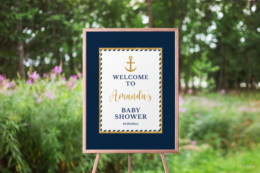 EDITABLE Nautical Welcome Sign Template Nautical Navy &amp; Gold - Etsy