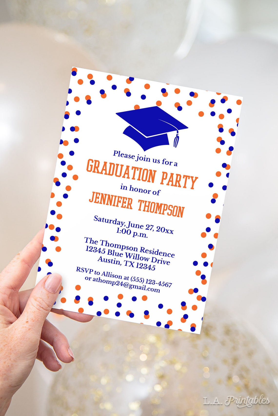 Editable Royal Blue Graduation Party Invitation Template - Etsy
