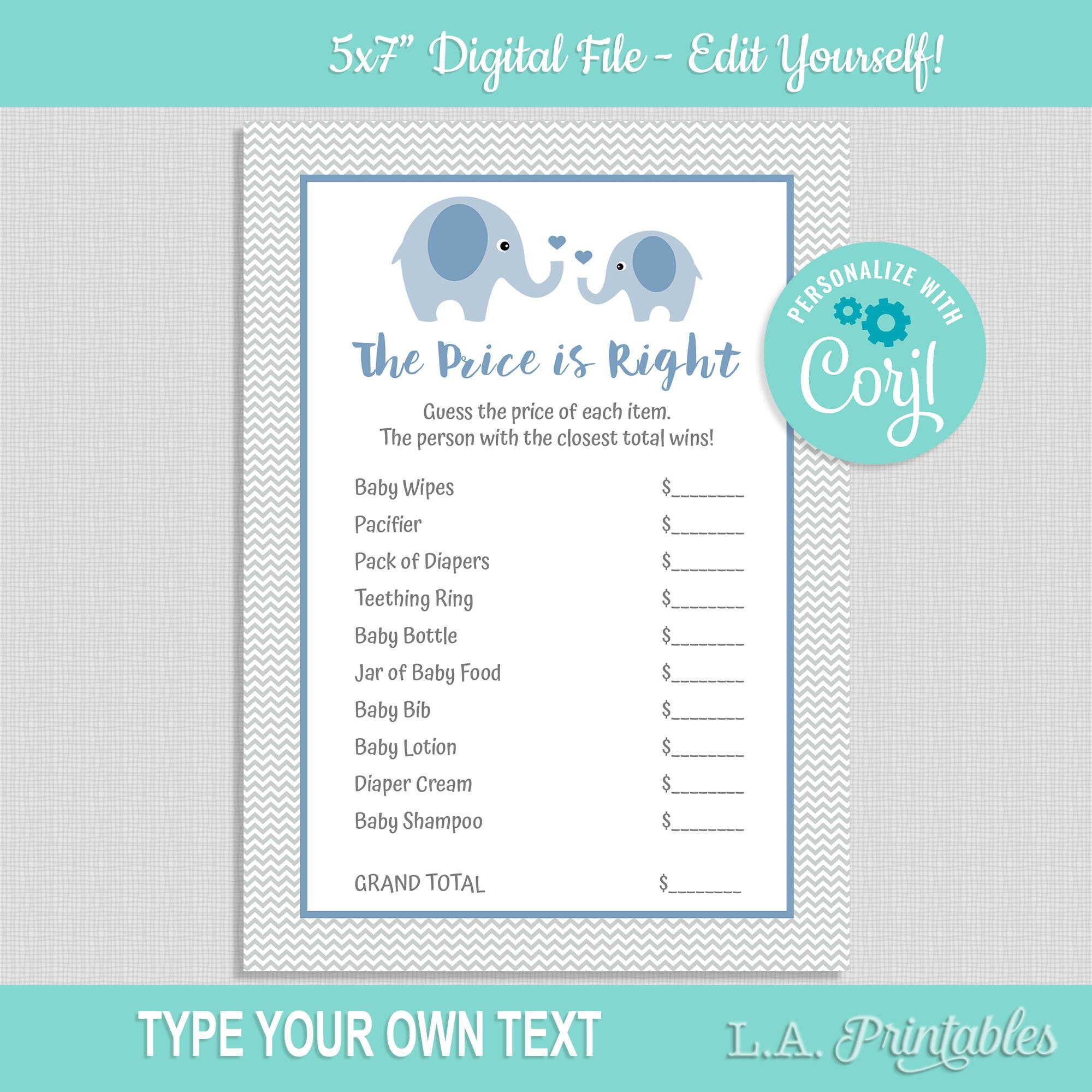 EDITABLE The Price is Right Baby Shower Game Template Blue | Etsy