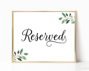 Reserved Wedding Sign, Greenery Wedding Reserved Seat Sign, Greenery Calligraphy Sign, 3 Sizes, INSTANT DOWNLOAD