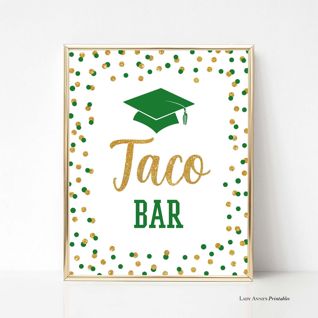 EDITABLE Taco Bar Graduation Party Sign Template Green & Gold - Etsy