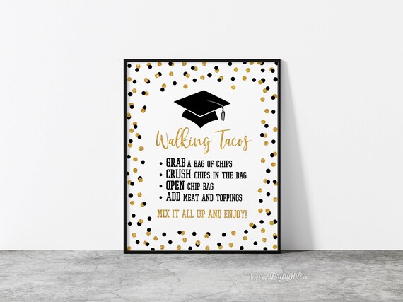 Walking Tacos Graduation Party Sign Black & Gold Glitter - Etsy