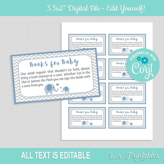 EDITABLE Books for Baby Shower Insert Template Book Request Etsy