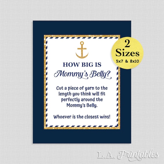 Nautical Anchor Navy Blue /& Red How Big Is Mommys Belly Baby Shower Game