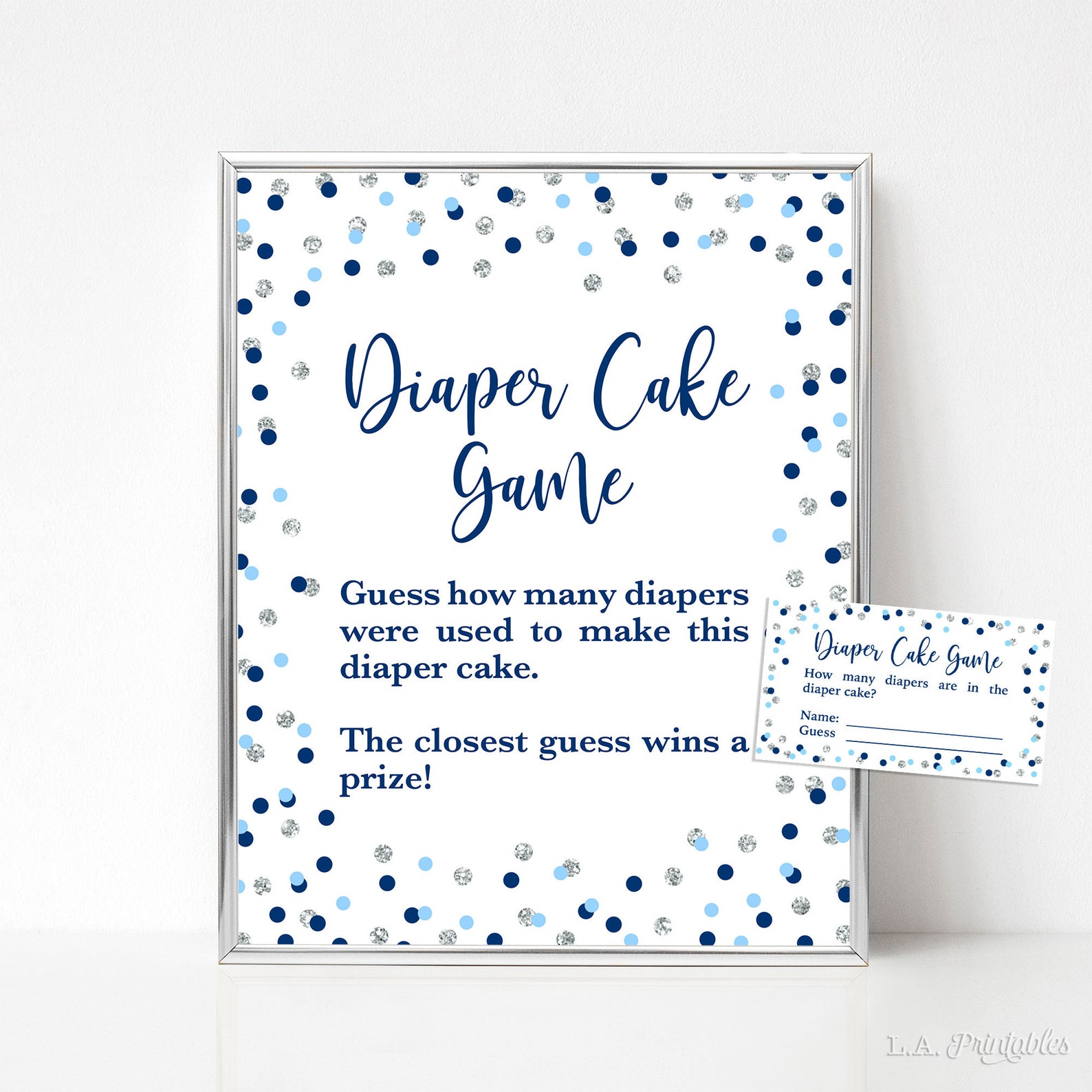 Diaper Cake Guessing Game Dark & Light Blue Confetti Baby Etsy