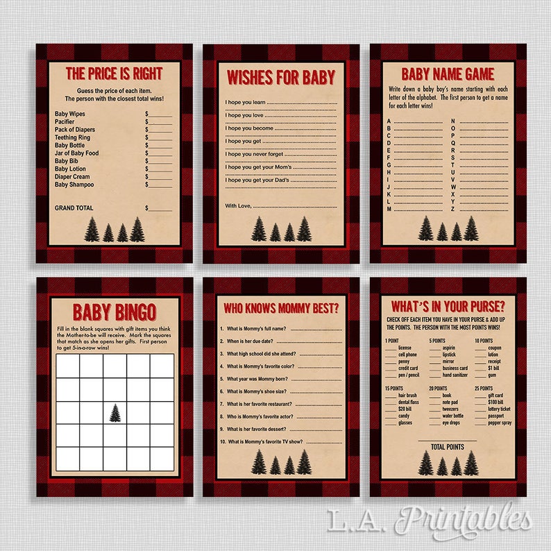 Lumberjack Baby Shower Games Package Six Baby Shower Games Etsy