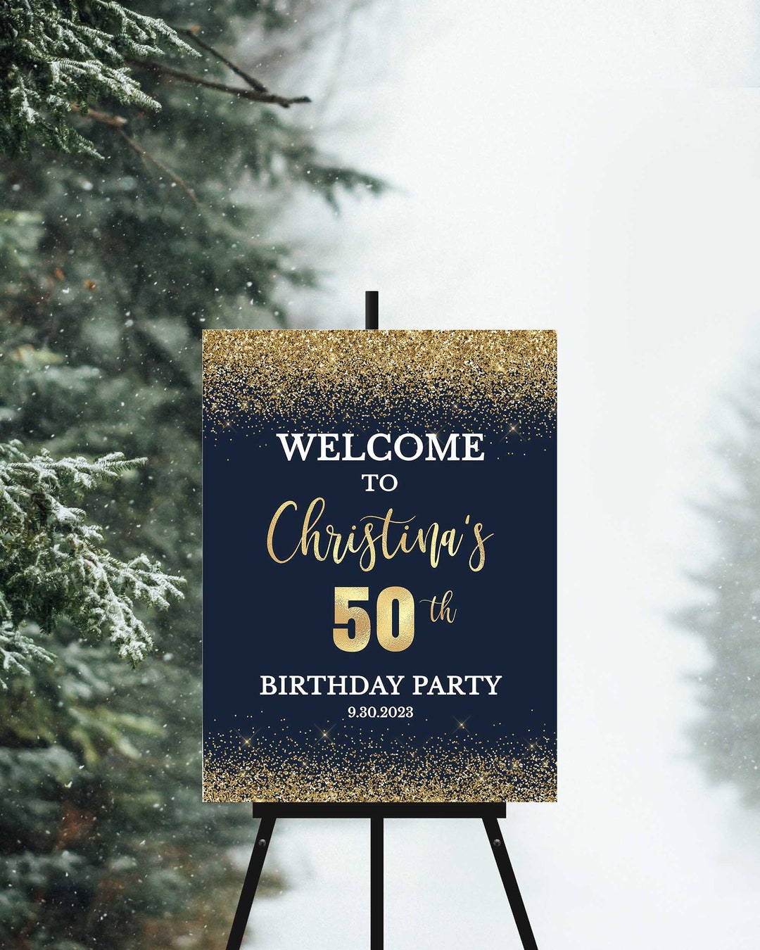 Navy &amp; Gold Welcome Sign Editable Template, Navy and Gold Glitter ...