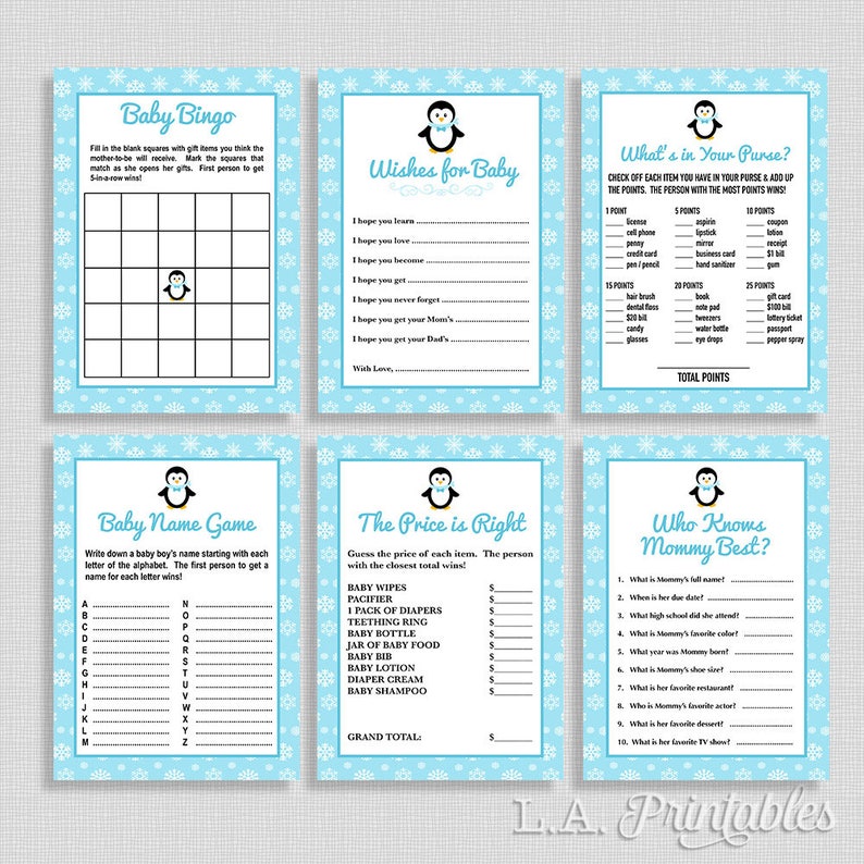 Winter Baby Shower Games Package Six Baby Shower Games Etsy