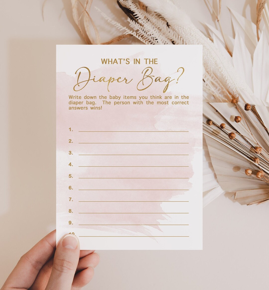 Blush Diaper Bag Baby Shower Game Watercolor Blush & Gold Etsy