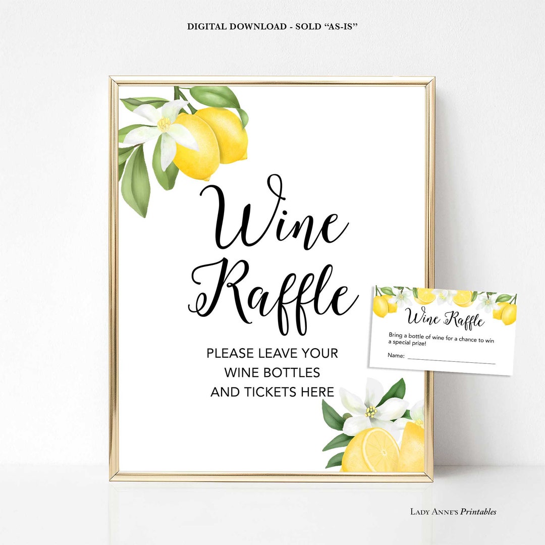 Lemon Wine Raffle Tickets & Sign Bring a Bottle of Wine Etsy