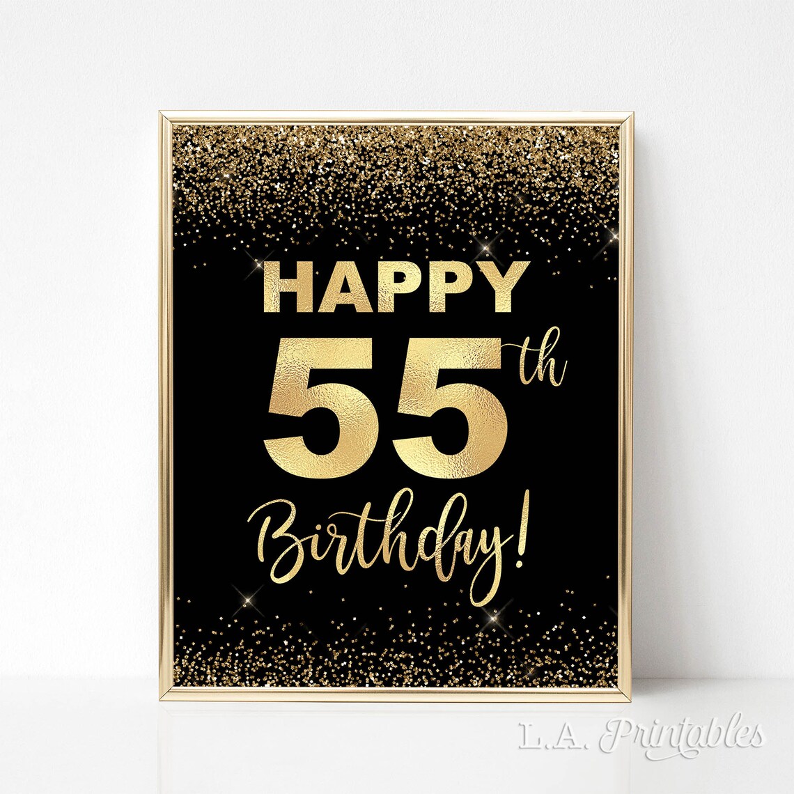 Happy 55th Birthday Sign Black & Gold Glitter Confetti | Etsy