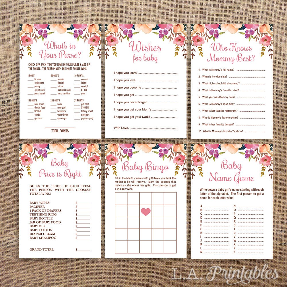 Baby Shower Games Package Six Baby Girl Shower Games Bundle Etsy