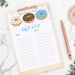 Donut Sprinkle Printable Gift List, Blue Donut Sprinkle Shower Gift ...