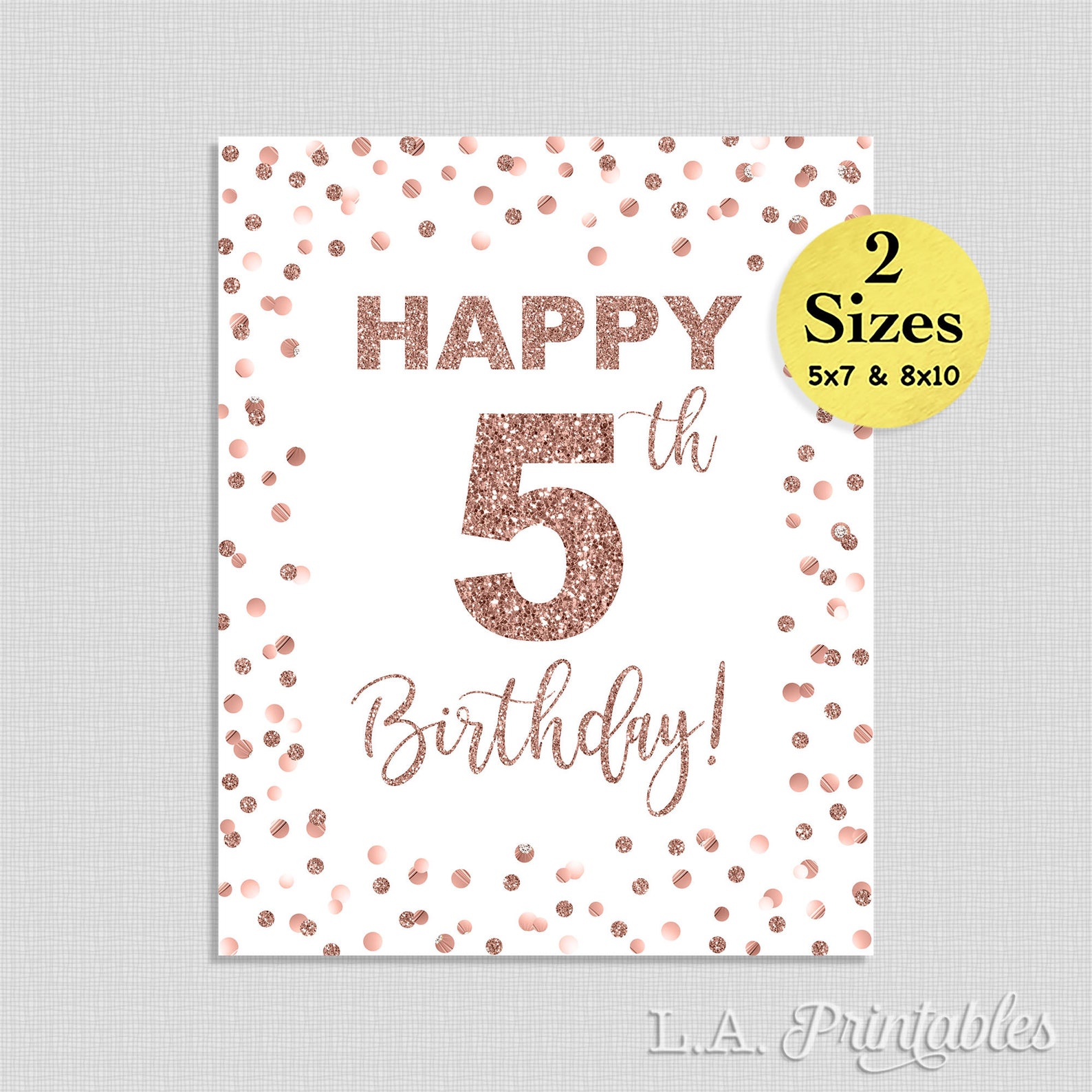 Happy 5th Birthday Party Sign Fifth Birthday Sign Rose Gold | Etsy