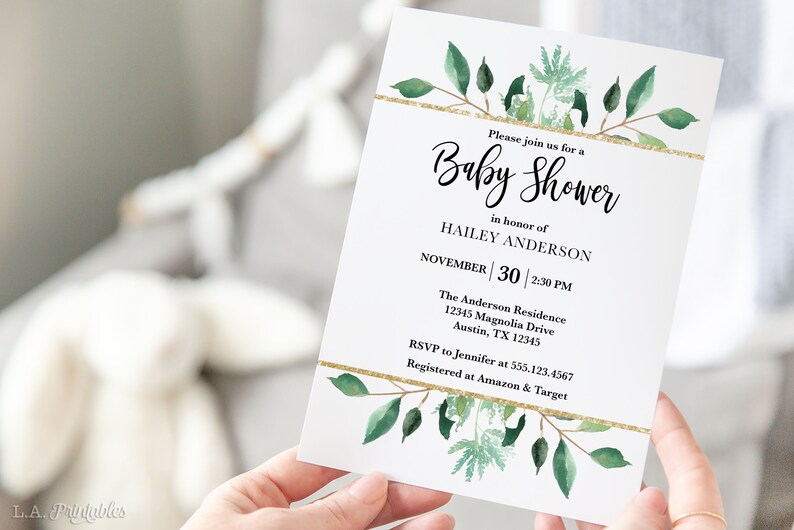 EDITABLE Greenery Baby Shower Invitation Template Greenery Etsy